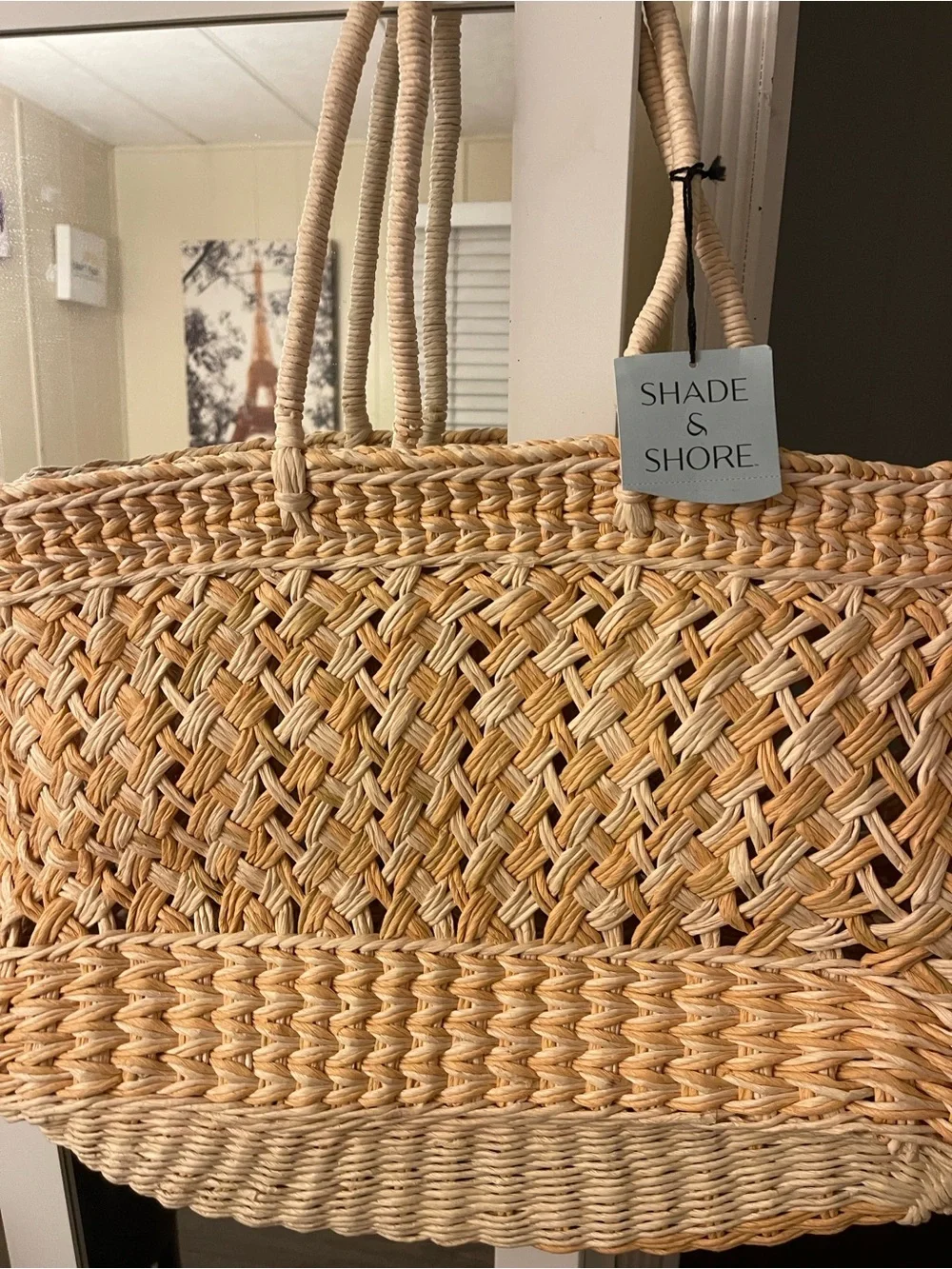 Shade & Shore Natural Straw Woven Tote - Beige
